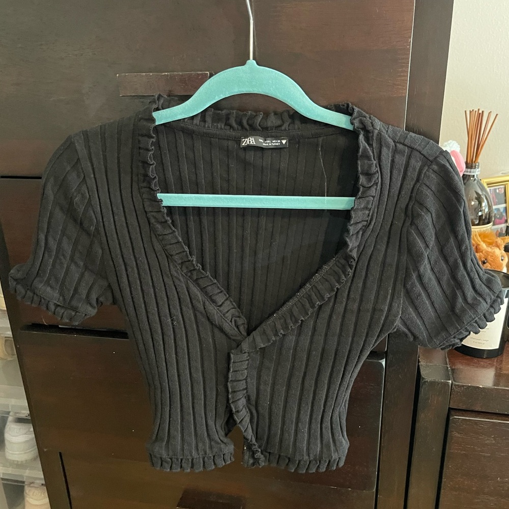 Zara ribbed and knit black crop top